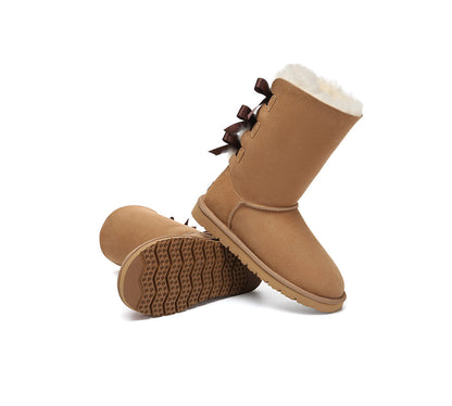 AUSTRALIAN SHEPHERD® UGG Boots Women Double faced Sheepskin Wool Tall Back Bow-PEROZ Accessories