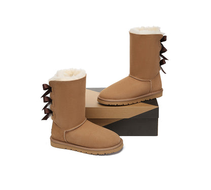 AUSTRALIAN SHEPHERD® UGG Boots Women Double faced Sheepskin Wool Tall Back Bow-PEROZ Accessories