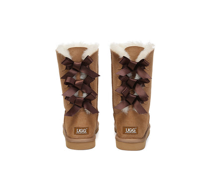 AUSTRALIAN SHEPHERD® UGG Boots Women Double faced Sheepskin Wool Tall Back Bow-PEROZ Accessories