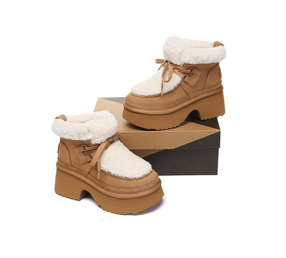 AUSTRALIAN SHEPHERD® UGG Boots Women Sheepskin Wool Lace Up Chunky Platform Bumpy-PEROZ Accessories