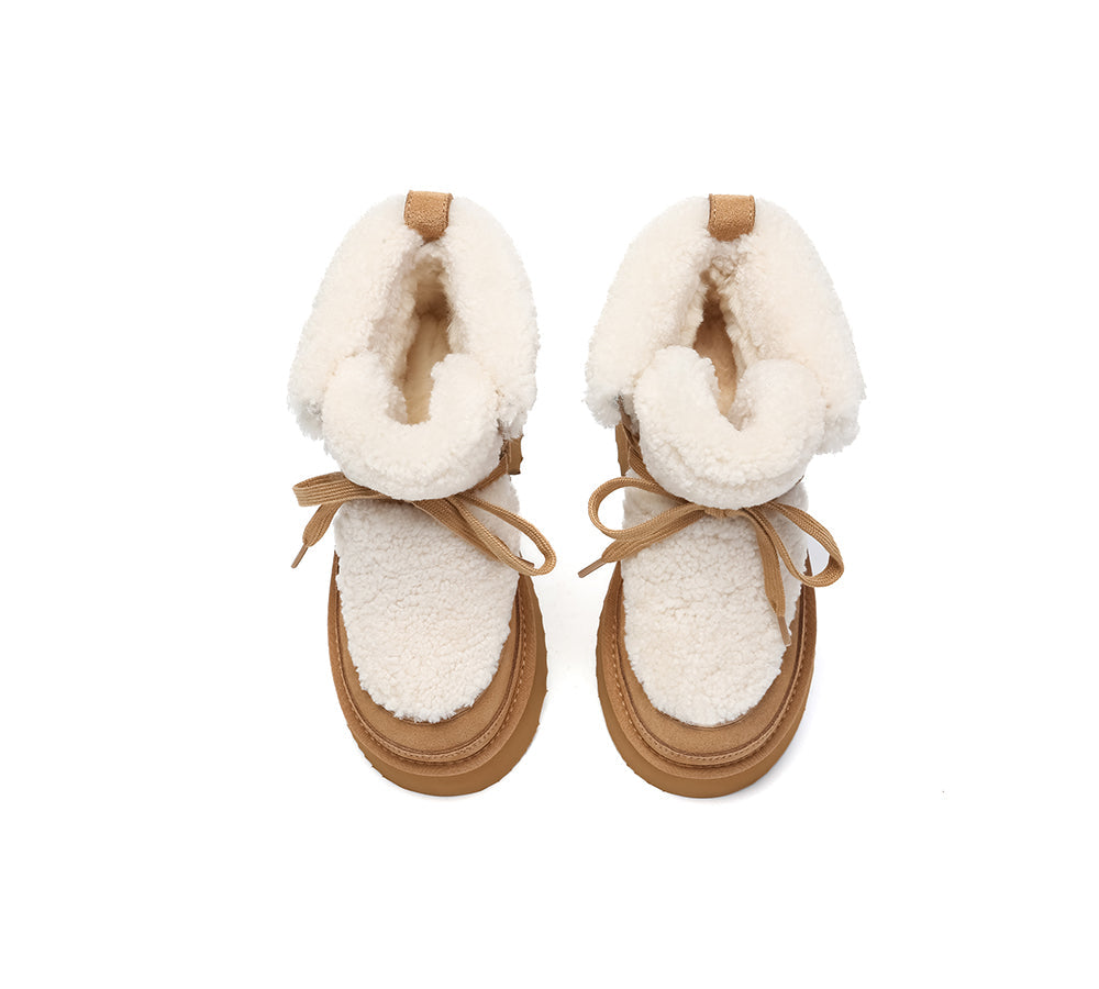 AUSTRALIAN SHEPHERD® UGG Boots Women Sheepskin Wool Lace Up Chunky Platform Bumpy-PEROZ Accessories