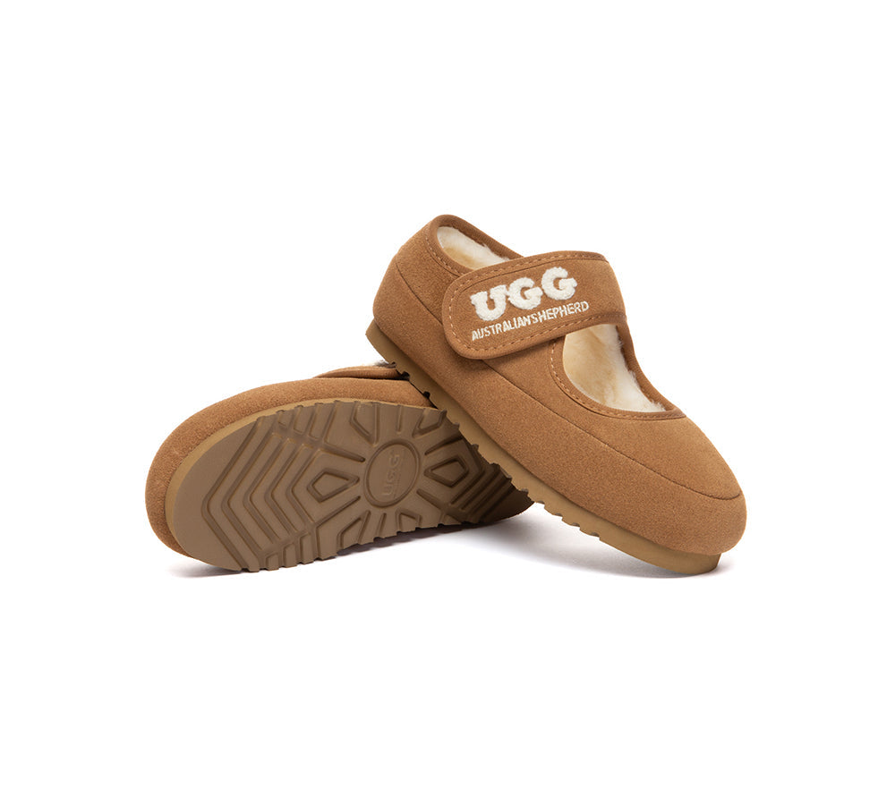 AUSTRALIAN SHEPHERD UGG Slippers Kids Sheepskin Wool Adjustable Strap Mary Jane Velvi-UGG Slippers-PEROZ Accessories
