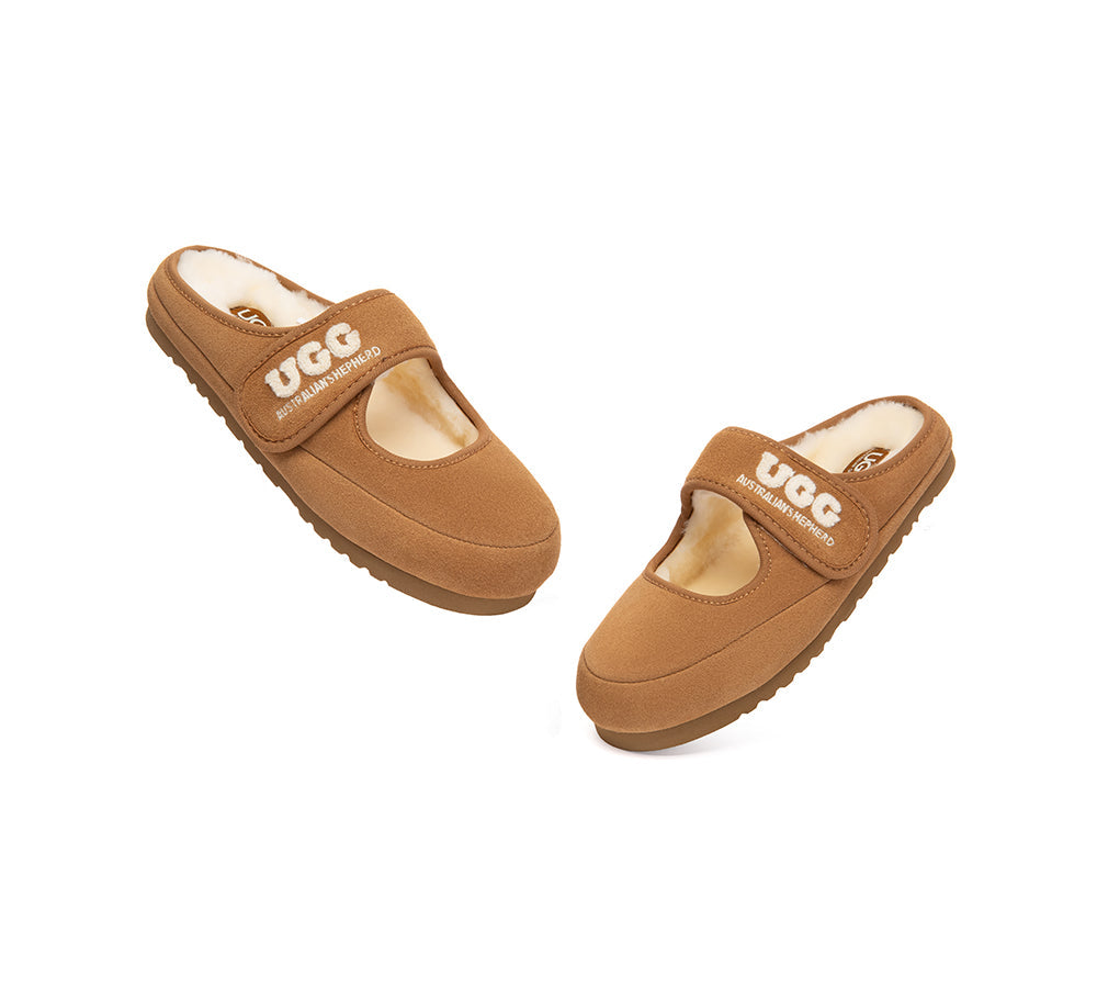 AUSTRALIAN SHEPHERD UGG Slippers Sheepskin Wool Adjustable Strap Mary Jane Velly-UGG Slippers-PEROZ Accessories
