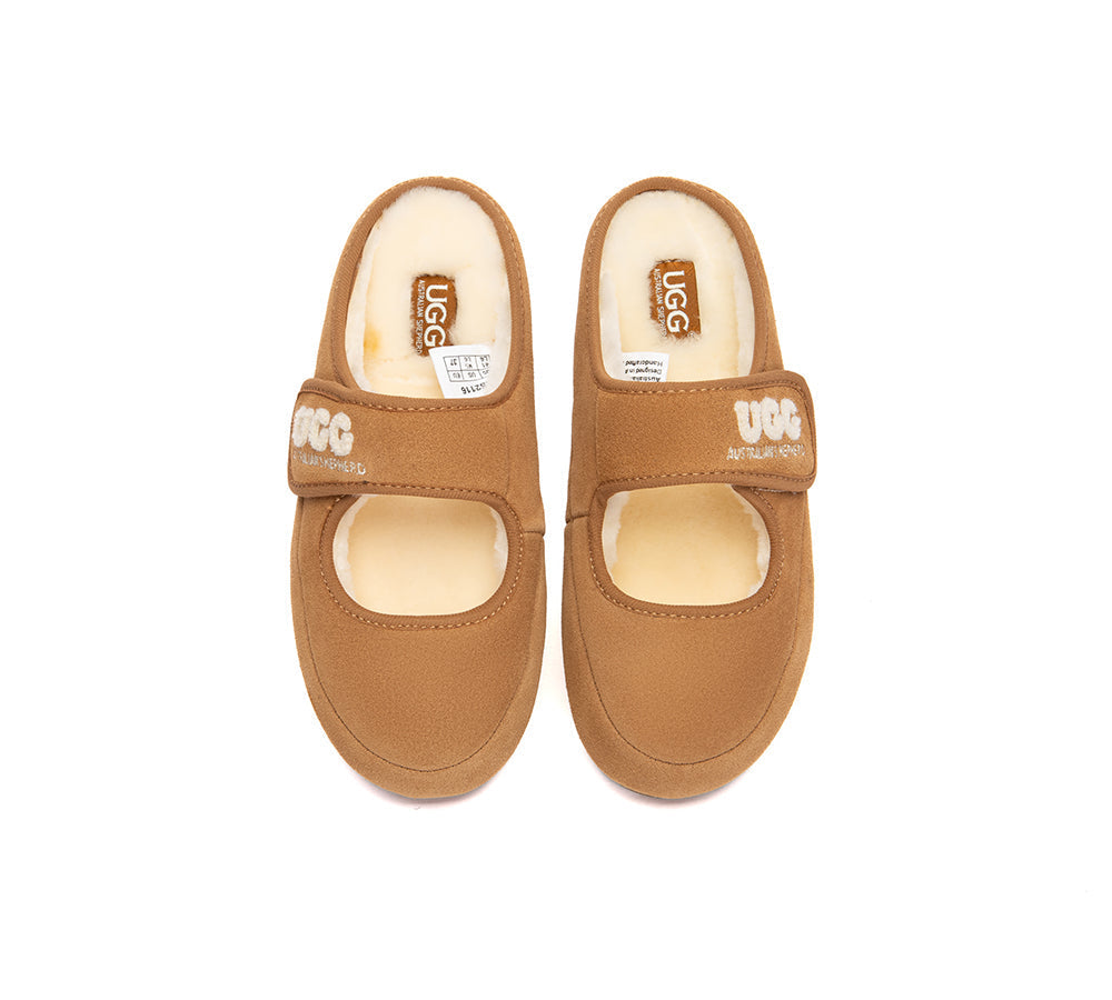 AUSTRALIAN SHEPHERD UGG Slippers Sheepskin Wool Adjustable Strap Mary Jane Velly-UGG Slippers-PEROZ Accessories