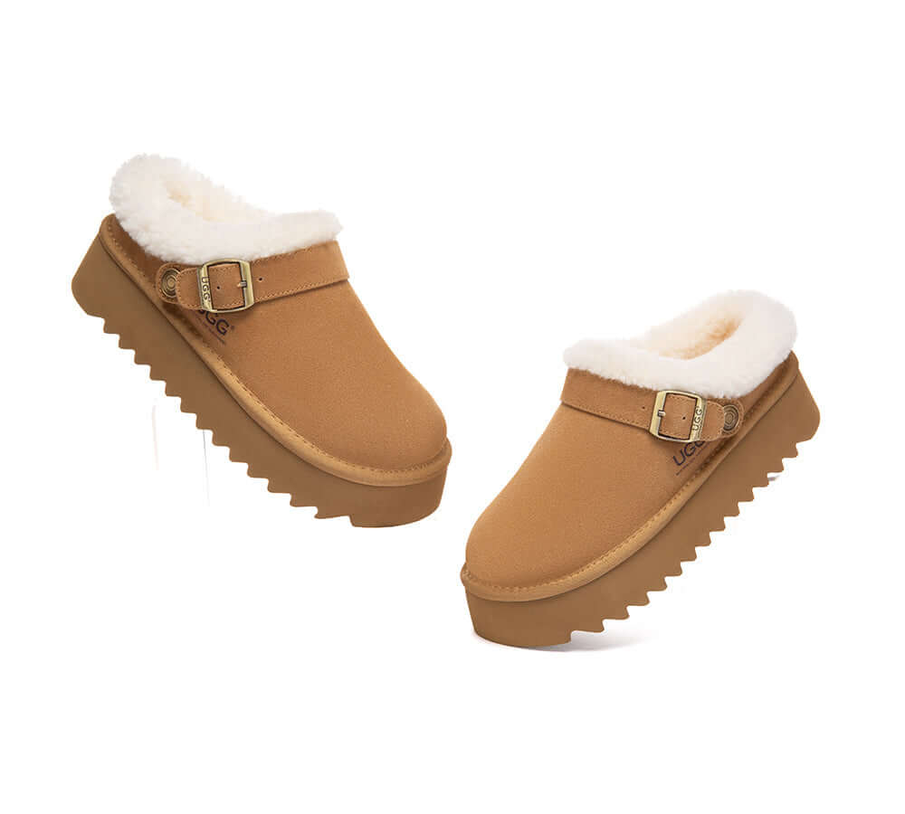 AUSTRALIAN SHEPHERD® UGG Slippers Sheepskin Wool Adjustable Strap Platform Pulsey-PEROZ Accessories