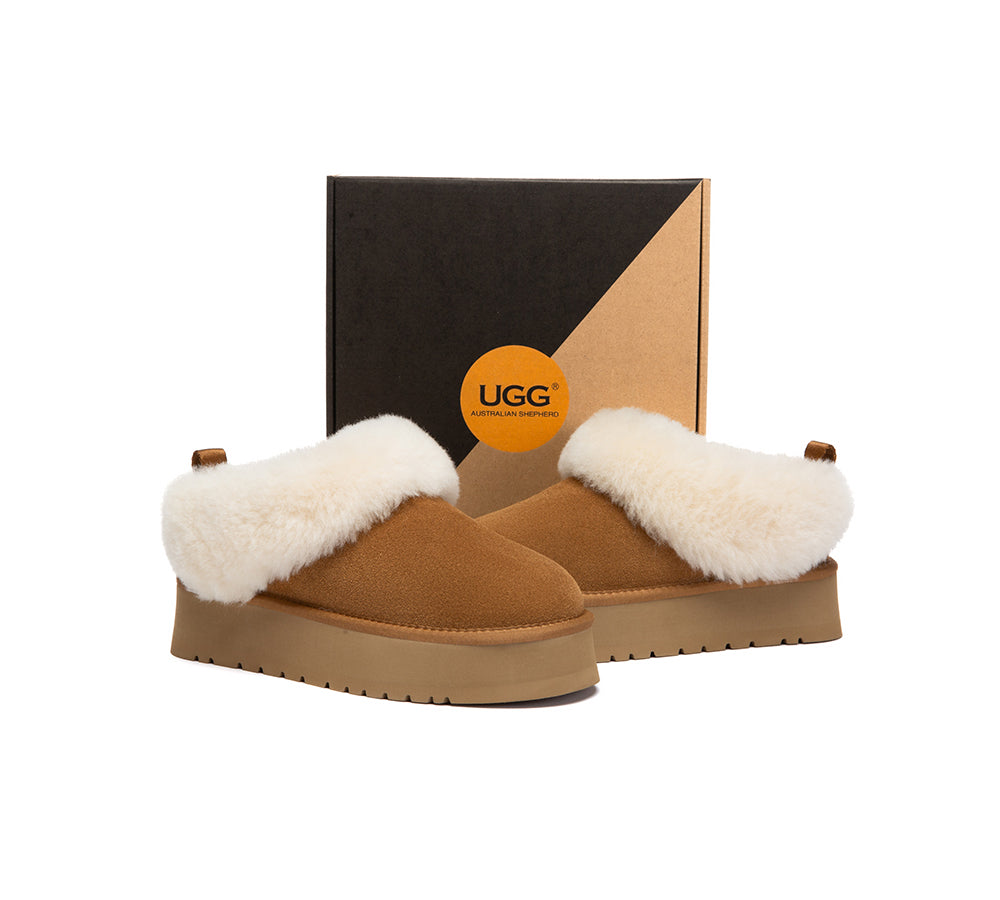 AUSTRALIAN SHEPHERD UGG Slippers Sheepskin Wool Collar Ankle Platform Glacial-UGG Slippers-PEROZ Accessories