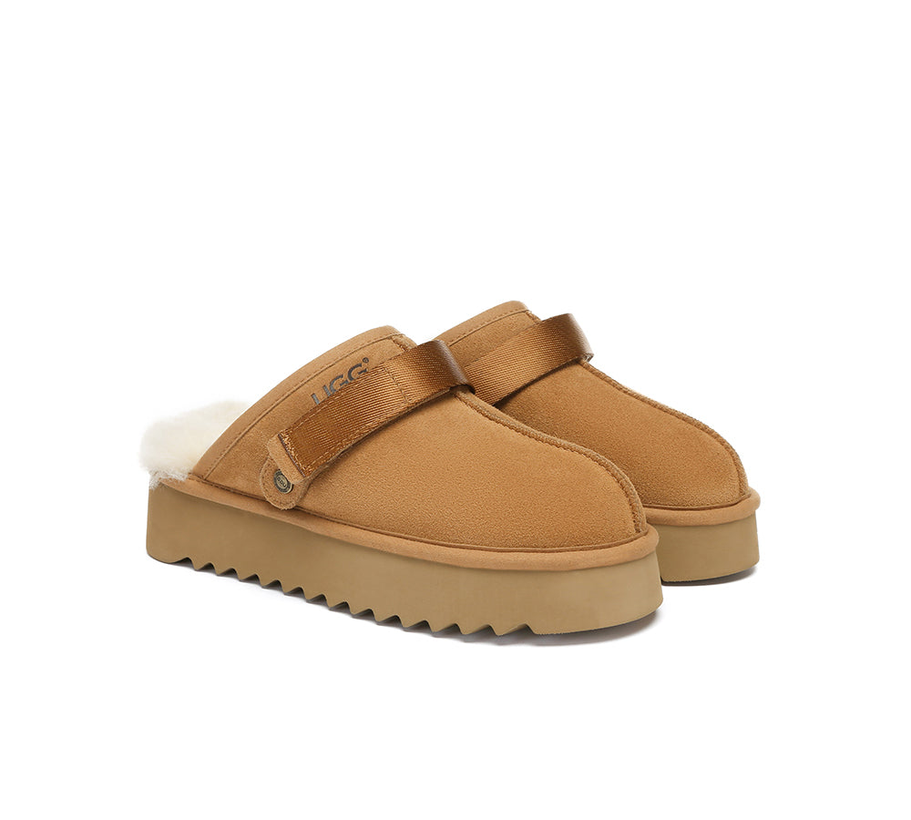 AUSTRALIAN SHEPHERD UGG Slippers Sheepskin Wool Slingback Platform Cozeln-UGG Slippers-PEROZ Accessories