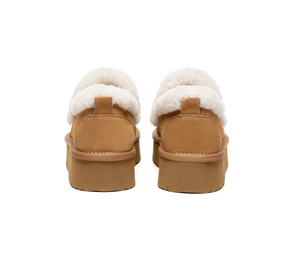 AUSTRALIAN SHEPHERD UGG Slippers Women Sheepskin Wool Ankle Platform Loafers Rilee-UGG Slippers-PEROZ Accessories