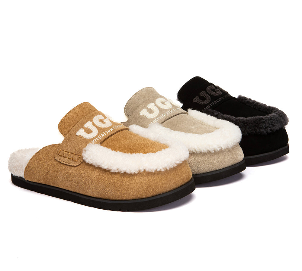 AUSTRALIAN SHEPHERD UGG Slippers Women Sheepskin Wool Shearling Lora-UGG Slippers-PEROZ Accessories
