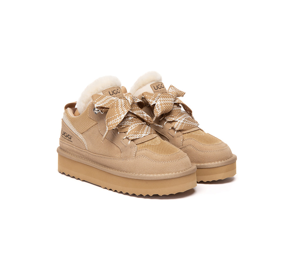 AUSTRALIAN SHEPHERD UGG Boots Kids Sheepskin Wool Lace Up Platform Sneakers Parkyr-UGG Boots-PEROZ Accessories