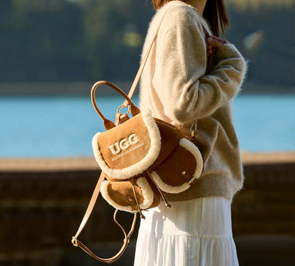 AUSTRALIAN SHEPHERD® Women Fluffy Wool Adjustable Strap Drawstring Charlie Backpack-PEROZ Accessories