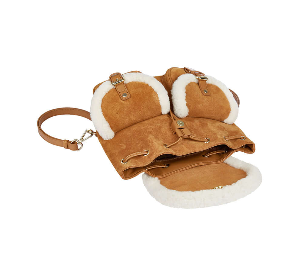 AUSTRALIAN SHEPHERD® Women Fluffy Wool Adjustable Strap Drawstring Charlie Backpack-PEROZ Accessories