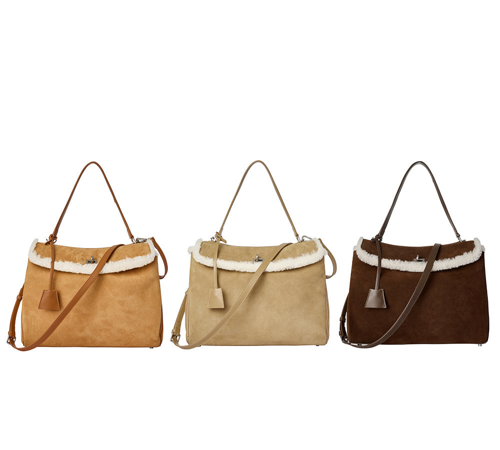 AUSTRALIAN SHEPHERD Women Fluffy Wool Adjustable Strap Over Shoulder Tote Bag Duwel-Bags-PEROZ Accessories