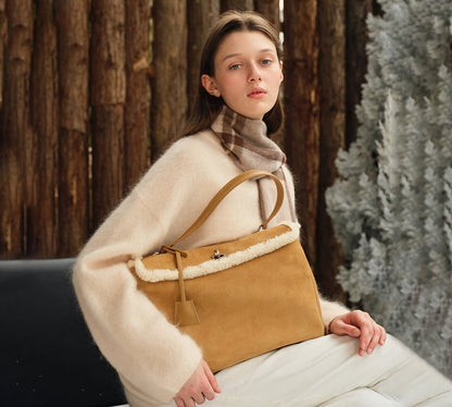 AUSTRALIAN SHEPHERD Women Fluffy Wool Adjustable Strap Over Shoulder Tote Bag Duwel-Bags-PEROZ Accessories