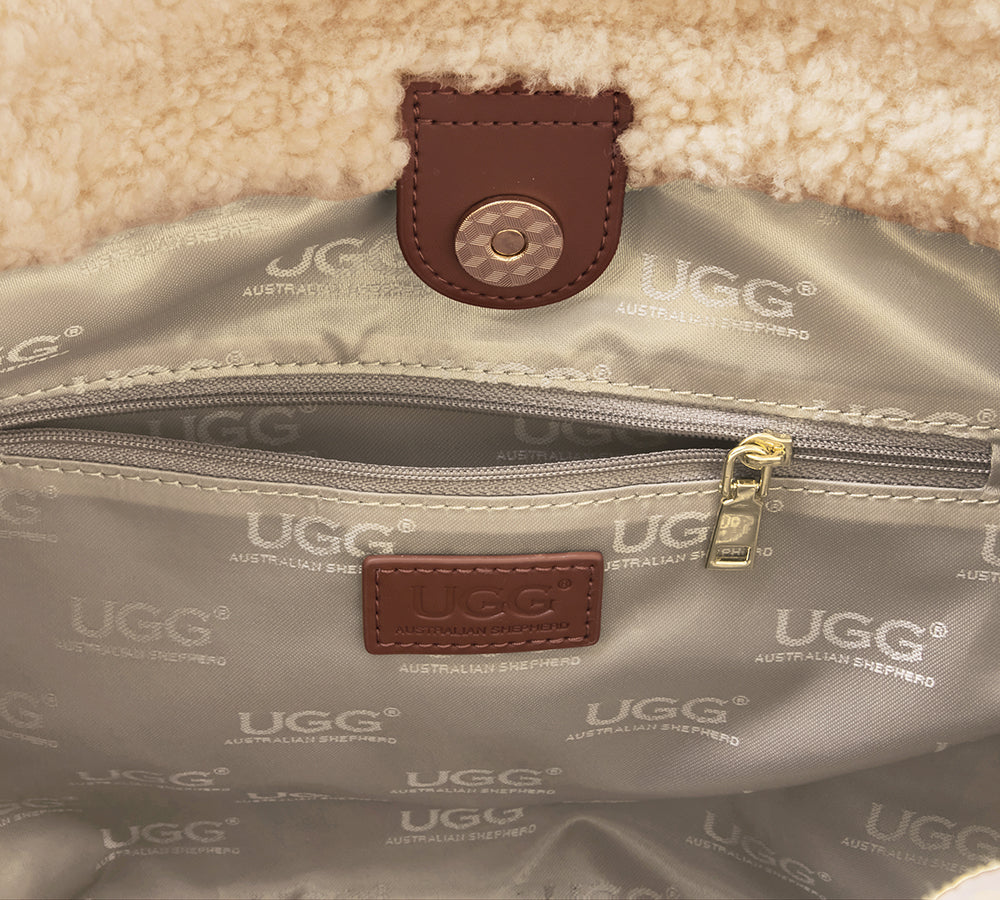 AUSTRALIAN SHEPHERD Women Suede Shearling Over Shoulder Tote Bag Diana-Bags-PEROZ Accessories