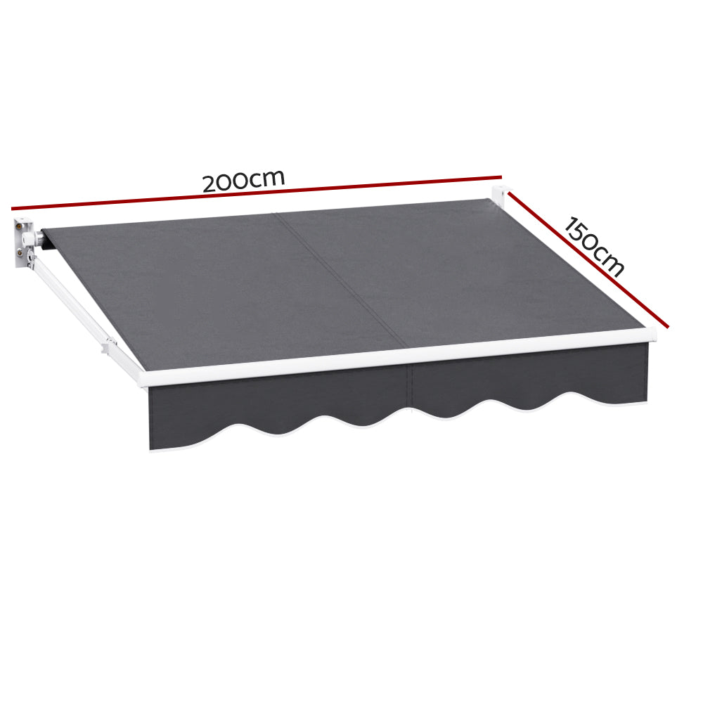 Instahut Retractable Folding Arm Awning Manual Sunshade 2Mx1.5M Grey-Home &amp; Garden &gt; Shading-PEROZ Accessories
