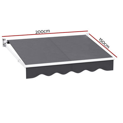 Instahut Retractable Folding Arm Awning Manual Sunshade 2Mx1.5M Grey-Home &amp; Garden &gt; Shading-PEROZ Accessories