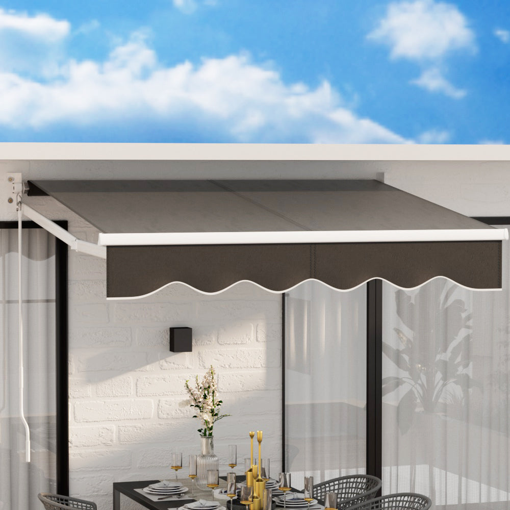 Instahut Retractable Folding Arm Awning Manual Sunshade 2Mx1.5M Grey-Home &amp; Garden &gt; Shading-PEROZ Accessories