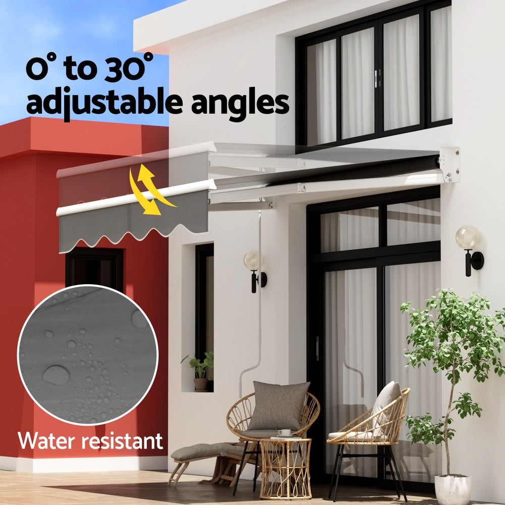 Instahut Retractable Folding Arm Awning Manual Sunshade 2Mx1.5M Grey-Home &amp; Garden &gt; Shading-PEROZ Accessories