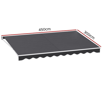 Instahut Retractable Folding Arm Awning Manual Sunshade 4.5Mx3M Grey-Home &amp; Garden &gt; Shading-PEROZ Accessories
