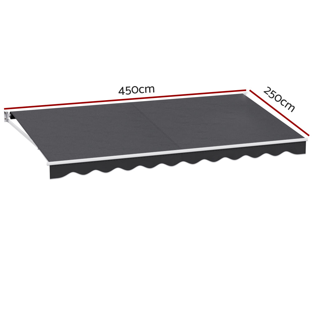 Instahut Retractable Folding Arm Awning Motorised Sunshade 4.5Mx2.5M Grey-Home &amp; Garden &gt; Shading-PEROZ Accessories