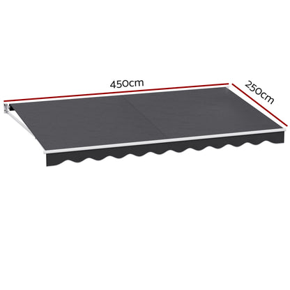 Instahut Retractable Folding Arm Awning Motorised Sunshade 4.5Mx2.5M Grey-Home &amp; Garden &gt; Shading-PEROZ Accessories