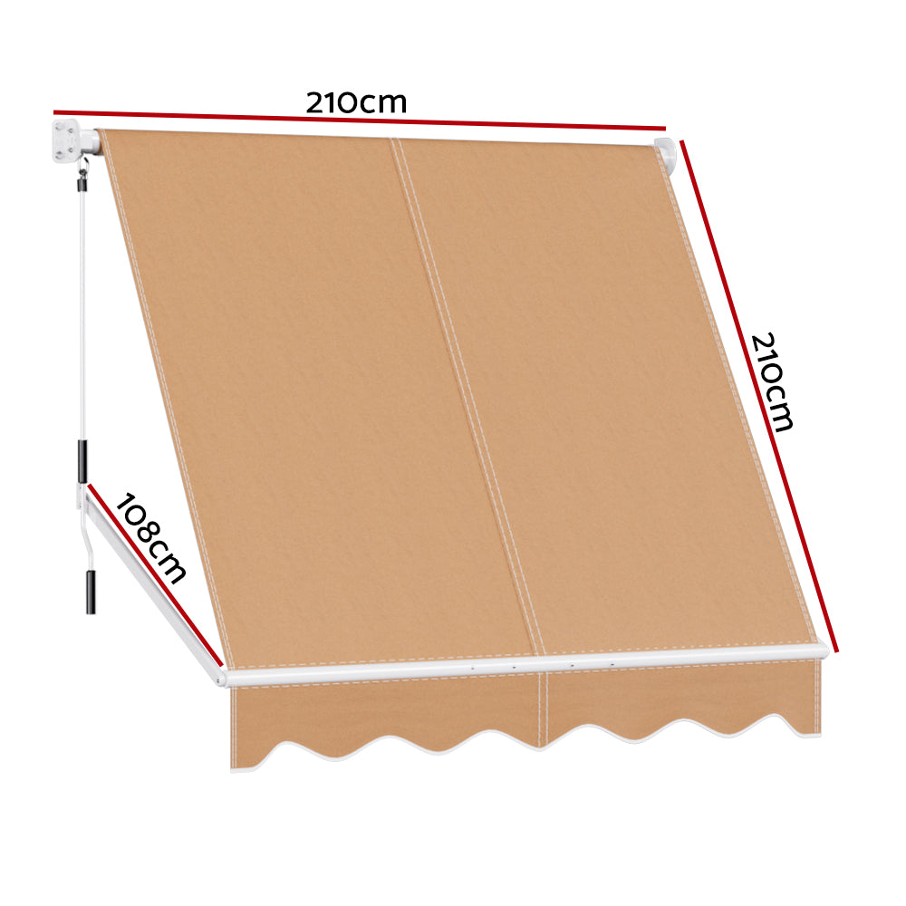 Instahut Window Fixed Pivot Arm Awning Outdoor Retractable Canopy 2.1X2.1M Beige-Home &amp; Garden &gt; Shading-PEROZ Accessories