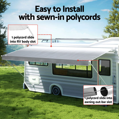 Weisshorn 12ft Caravan Awning Fabric &amp; Privacy Screen RV Roll Out Sun Shade 3.4M-Outdoor Recreation > Camping > Caravan Accessories-PEROZ Accessories