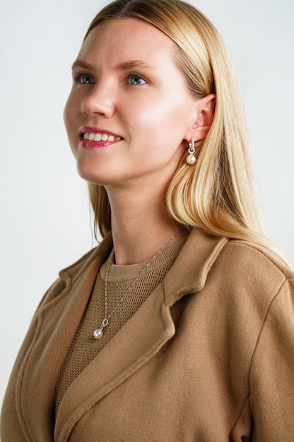 ADAGIO DUO HOOP PEARL EARRING SILVER-PEROZ Accessories