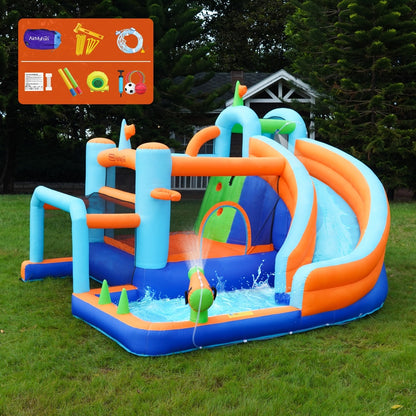 AirMyFun 9-IN-1 Inflatable Water Park with Soccer Goal Post-Inflatable Toys-PEROZ Accessories