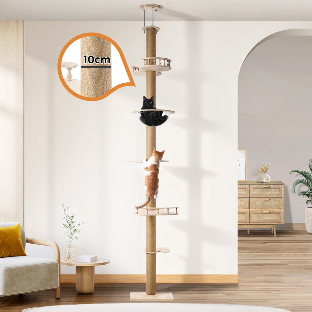 Alopet Cat Tree Wood Tower Scratching 300cm Post Floor to Ceiling-Cat Tree-PEROZ Accessories