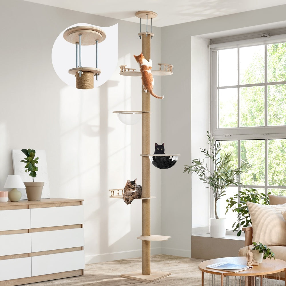 Alopet Cat Tree Wood Tower Scratching 300cm Post Floor to Ceiling-Cat Tree-PEROZ Accessories