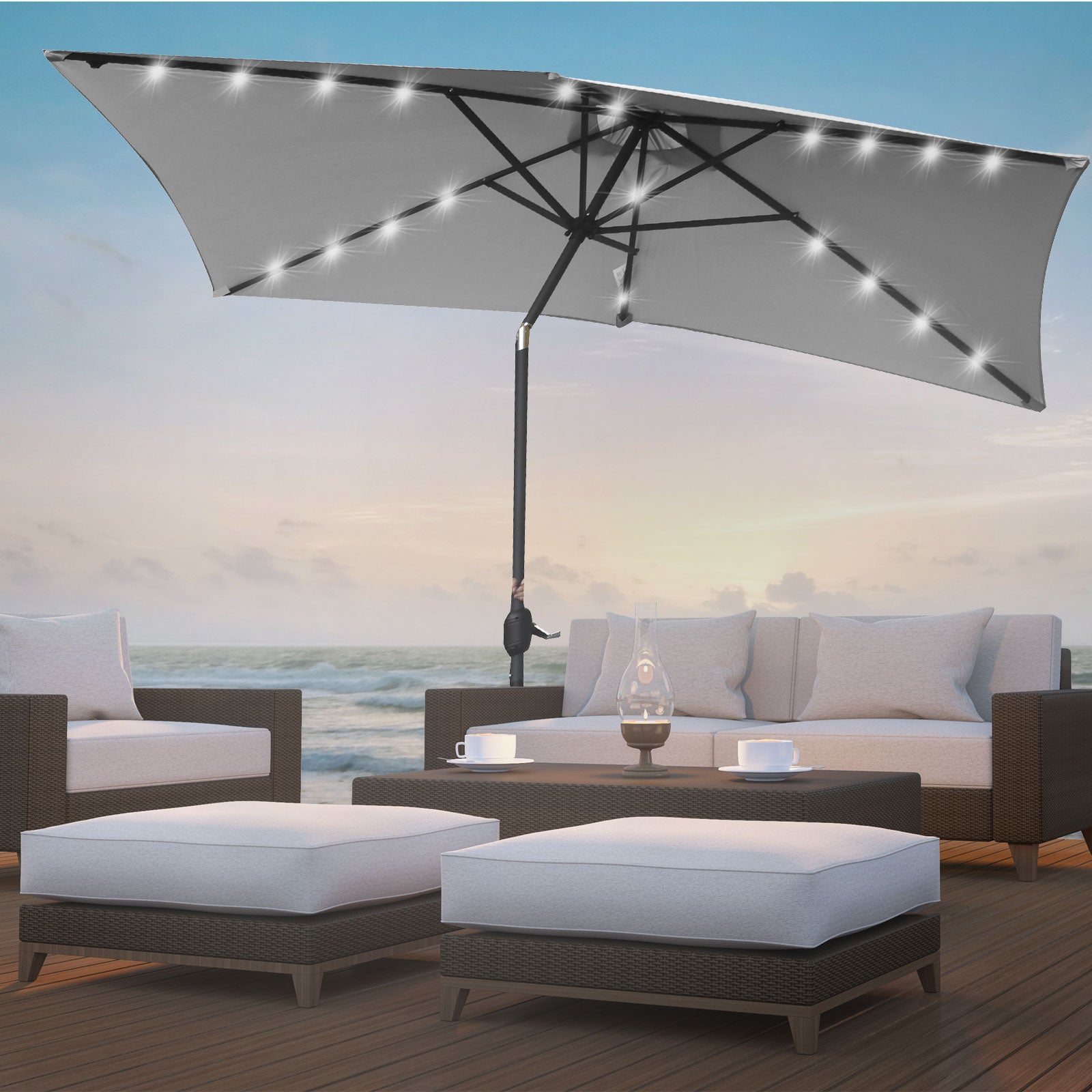 Arcadia Furniture Umbrella 3 Metre Umbrella with Solar LED Lights Garden Yard - Grey-Home &amp; Garden > Shading > Canopies &amp; Gazebos-PEROZ Accessories