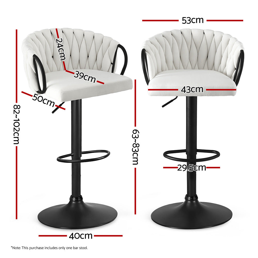 Artiss 1x Bar Stool Single Kitchen Dining Chair Counter Stool Woven Velvet Ivory-Furniture > Bar Stools &amp; Chairs > Table &amp; Bar Stools-PEROZ Accessories
