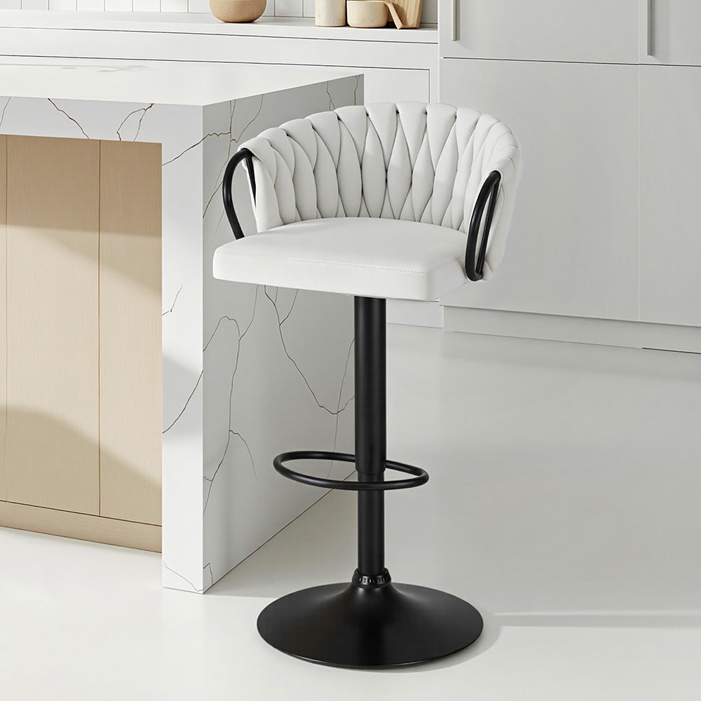 Artiss 1x Bar Stool Single Kitchen Dining Chair Counter Stool Woven Velvet Ivory-Furniture > Bar Stools &amp; Chairs > Table &amp; Bar Stools-PEROZ Accessories