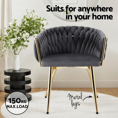 Artiss 1x Dining Chair Armchair Cafe Kitchen Lounge Chairs Velvet Weaving Grey-Furniture > Dining > Kitchen &amp; Dining Chairs-PEROZ Accessories