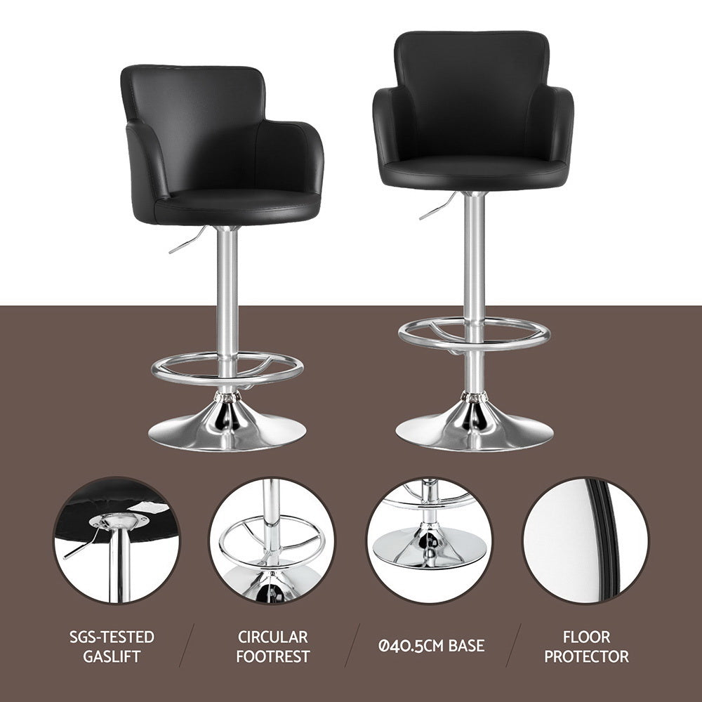 Artiss 1x Leather Bar Stools Swivel Adjustable Gas Lift PU Counter Chairs Black-Furniture > Bar Stools &amp; Chairs > Table &amp; Bar Stools-PEROZ Accessories