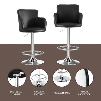 Artiss 1x Leather Bar Stools Swivel Adjustable Gas Lift PU Counter Chairs Black-Furniture > Bar Stools &amp; Chairs > Table &amp; Bar Stools-PEROZ Accessories