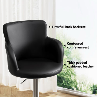 Artiss 1x Leather Bar Stools Swivel Adjustable Gas Lift PU Counter Chairs Black-Furniture > Bar Stools &amp; Chairs > Table &amp; Bar Stools-PEROZ Accessories