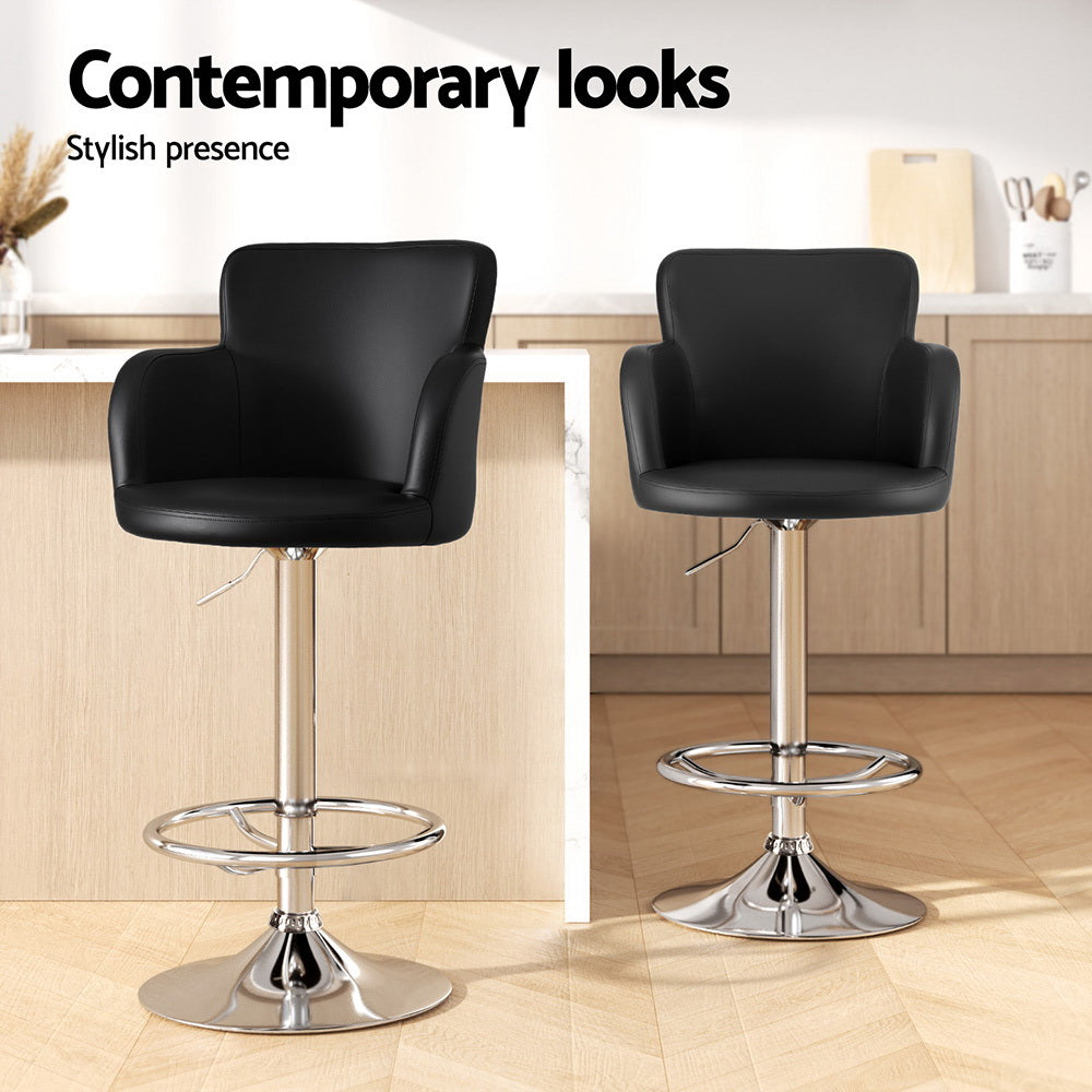 Artiss 1x Leather Bar Stools Swivel Adjustable Gas Lift PU Counter Chairs Black-Furniture > Bar Stools &amp; Chairs > Table &amp; Bar Stools-PEROZ Accessories