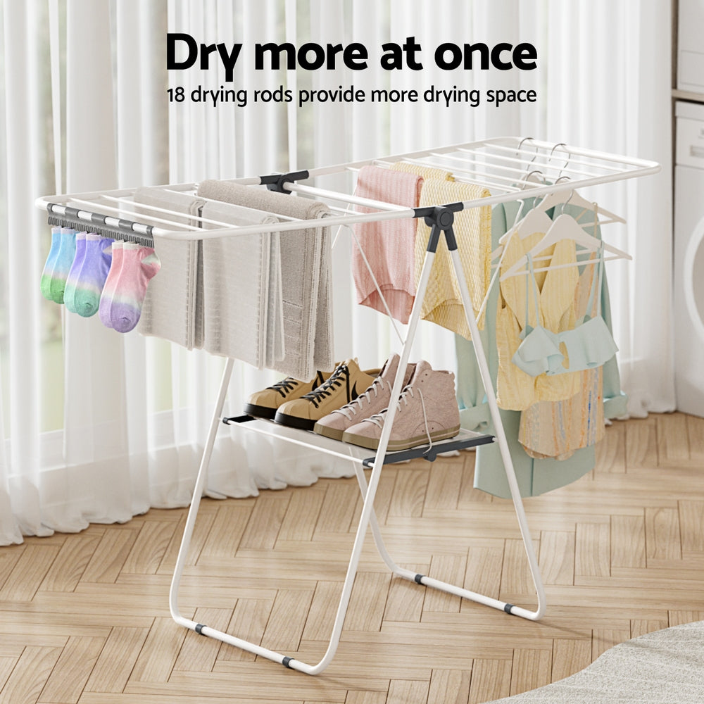 Artiss 2 Tier Clothes Rack Airer Foldable 139CM White-Furniture > Living Room > Coat Racks-PEROZ Accessories