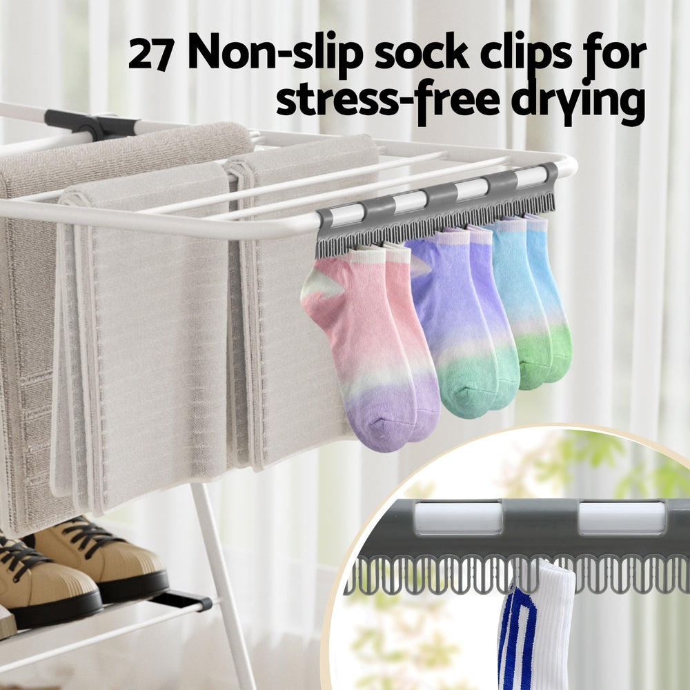 Artiss 2 Tier Clothes Rack Airer Foldable 139CM White-Furniture > Living Room > Coat Racks-PEROZ Accessories