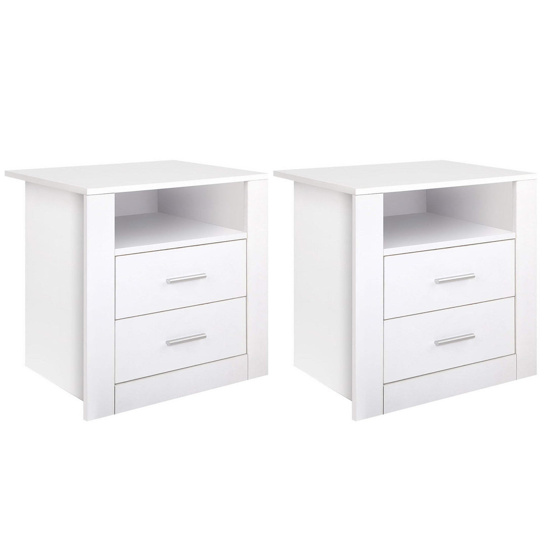 Artiss 2 X Bedside Table 2 Drawers with Shelf - TARA White-Furniture > Bedroom > Bedside Tables-PEROZ Accessories