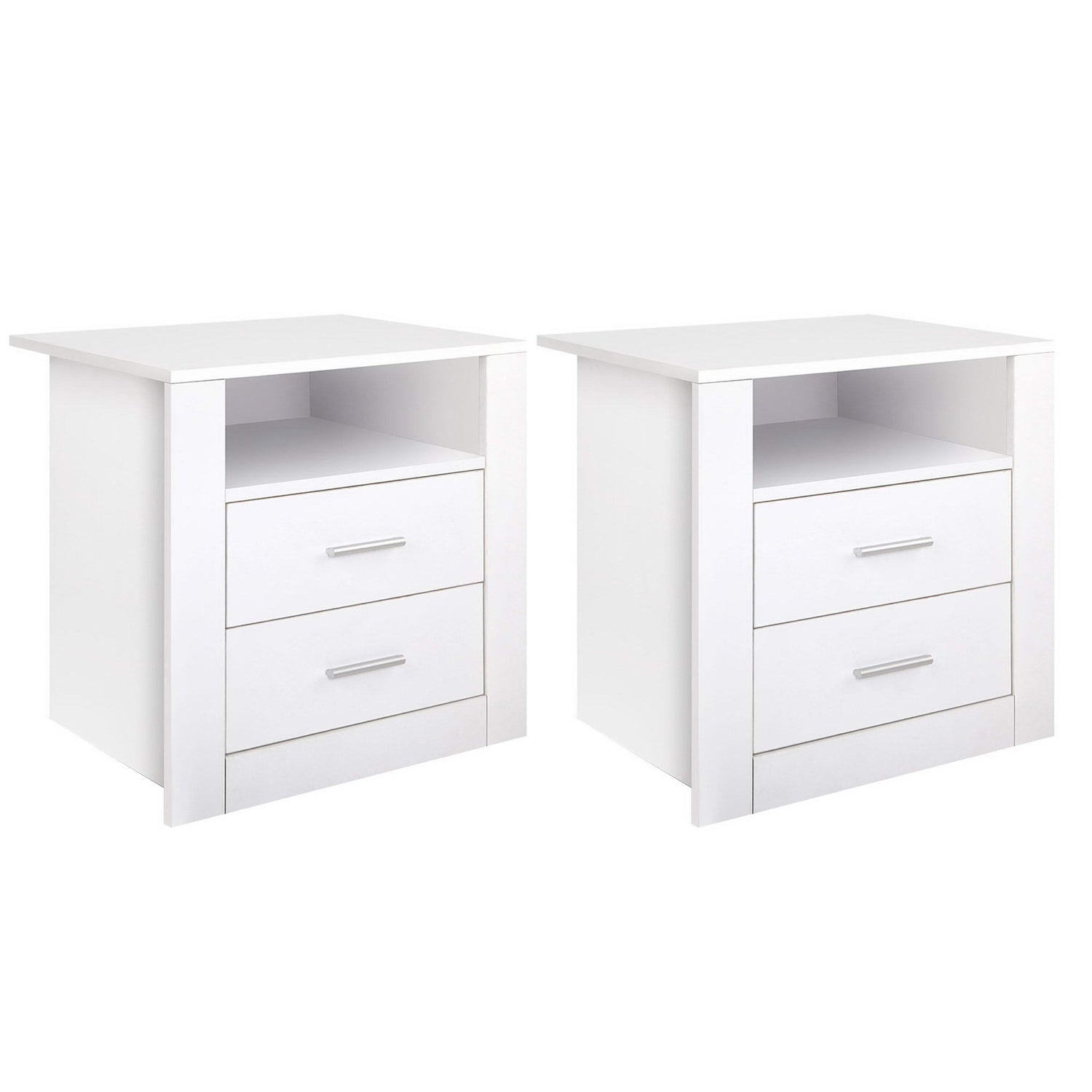 Artiss 2 X Bedside Table 2 Drawers with Shelf - TARA White-Furniture > Bedroom > Bedside Tables-PEROZ Accessories