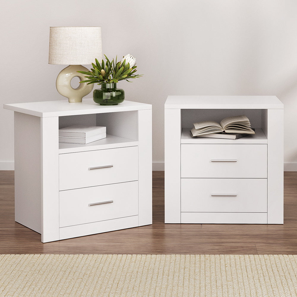 Artiss 2 X Bedside Table 2 Drawers with Shelf - TARA White-Furniture > Bedroom > Bedside Tables-PEROZ Accessories