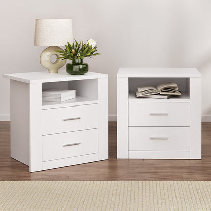 Artiss 2 X Bedside Table 2 Drawers with Shelf - TARA White-Furniture > Bedroom > Bedside Tables-PEROZ Accessories