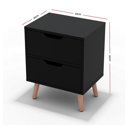Artiss 2 x Bedside Table 2 Drawers - BODEN Black-Furniture > Bedroom > Bedside Tables-PEROZ Accessories