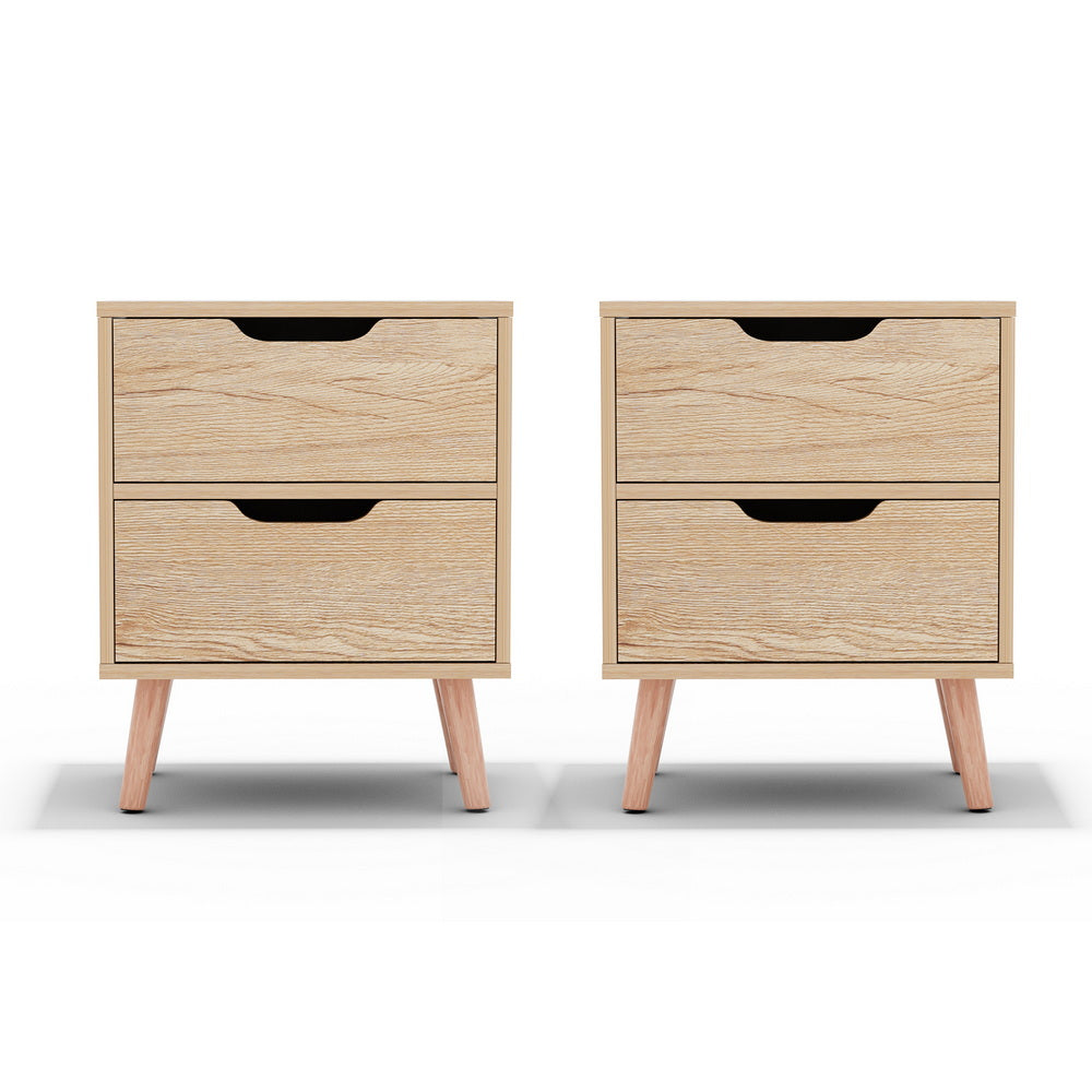 Artiss 2 x Bedside Table 2 Drawers - BODEN Pine-Furniture > Bedroom > Bedside Tables-PEROZ Accessories