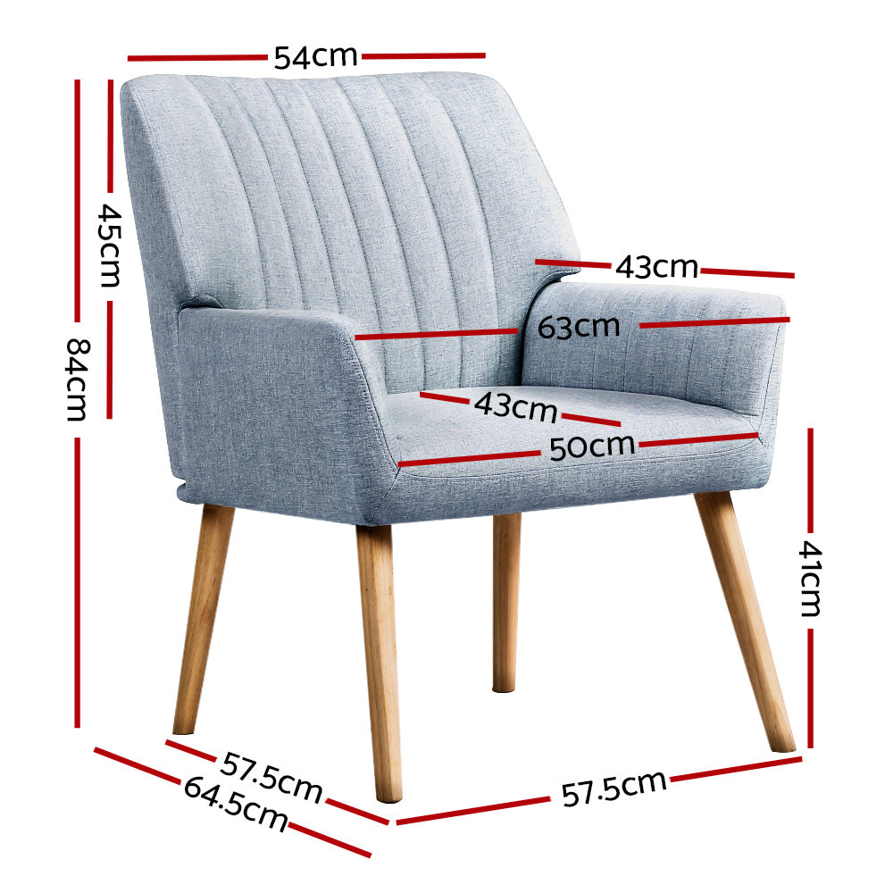 Artiss 2X Armchair Fabric Blue Grey-Furniture > Bar Stools &amp; Chairs > Arm Chairs &amp; Recliners-PEROZ Accessories