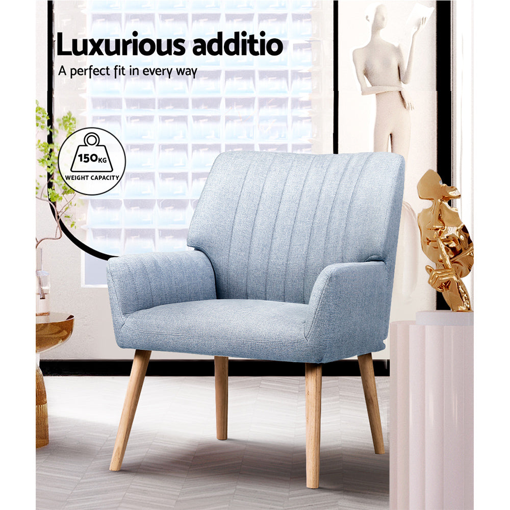 Artiss 2X Armchair Fabric Blue Grey-Furniture > Bar Stools &amp; Chairs > Arm Chairs &amp; Recliners-PEROZ Accessories